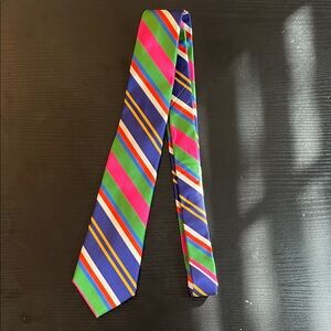Polo, Ralph Lauren, Italian Striped Silk Narrow Tie, Green, Blue, Pink, Yellow